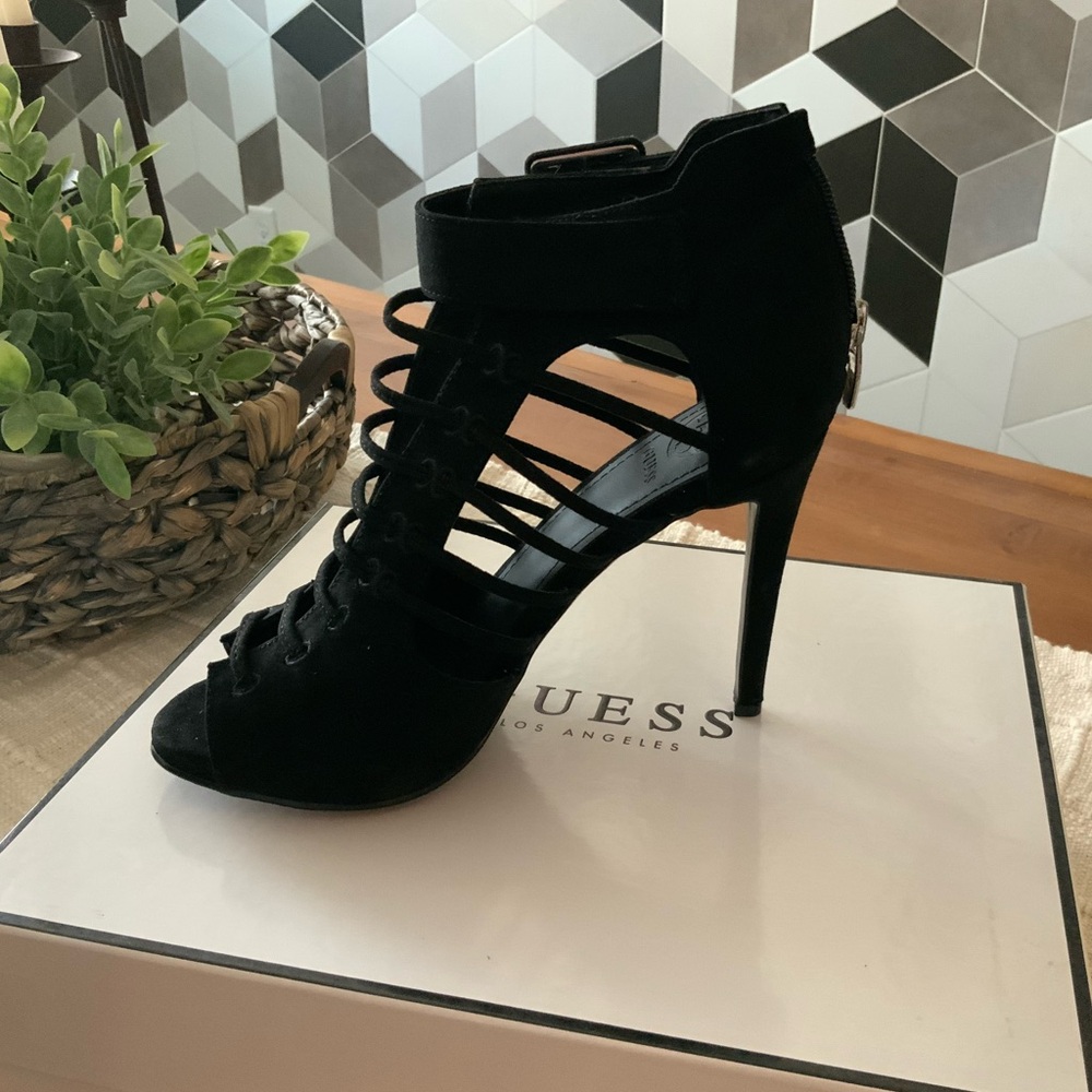 Guess Elegant Black Lace-Up Heels,new in box